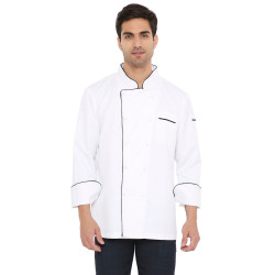 White Chef Coat P/B Full Sleeve with Black Combination